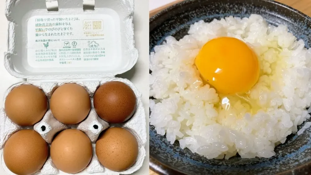 秋川牧園平飼いたまごとたまごかけご飯画像