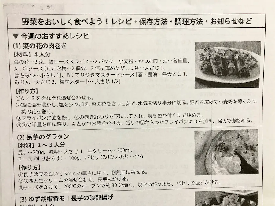 ビオ・マルシェお試しセットに入っていたレシピ