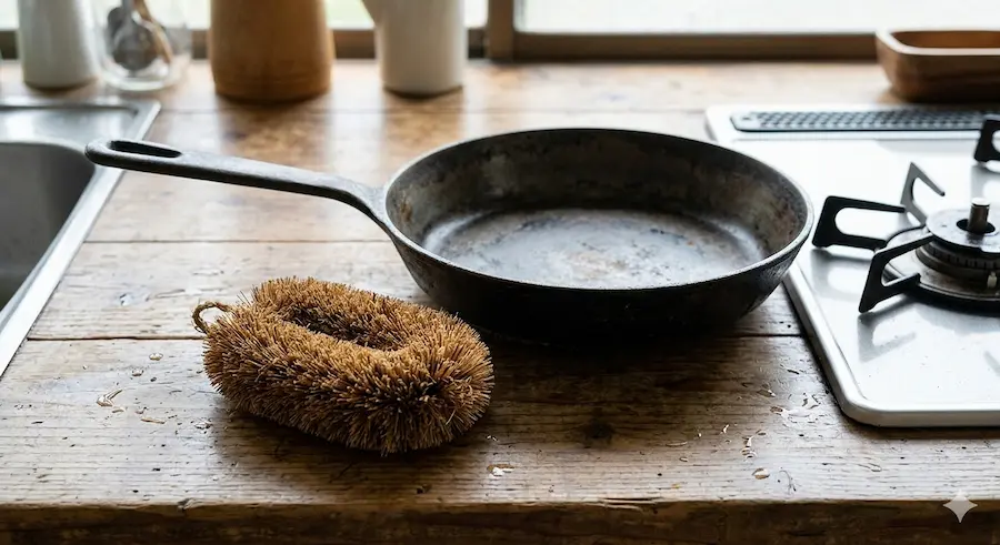 鉄フライパンのお手入れ道具の亀の子たわし
